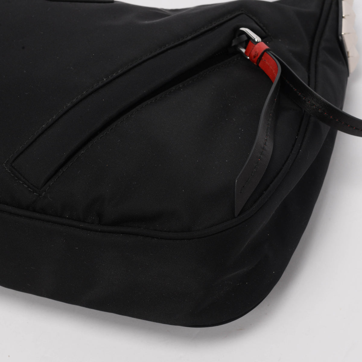 Prada Black Nylon Studded New Vela Hobo Bag