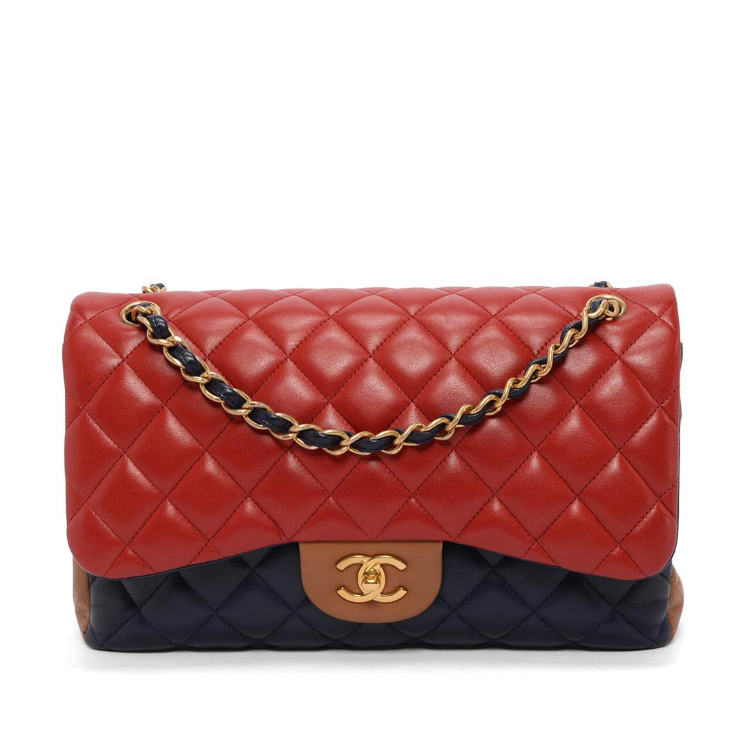 Chanel Tri-Colour Lambskin Large Double Flap Bag