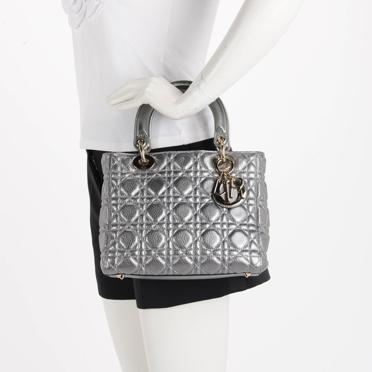 Dior Silver Cannage Calfskin Medium Supple Lady Dior