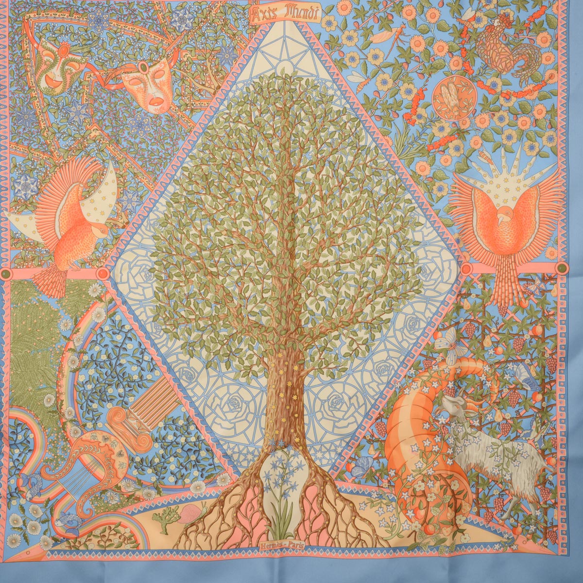 Hermes Blue Silk Axis Mundi Scarf