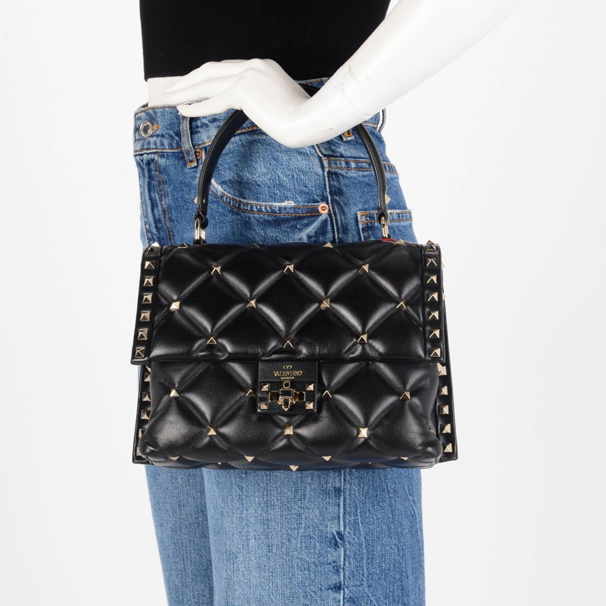 Valentino Black Lambskin Candystud Top Handle Bag