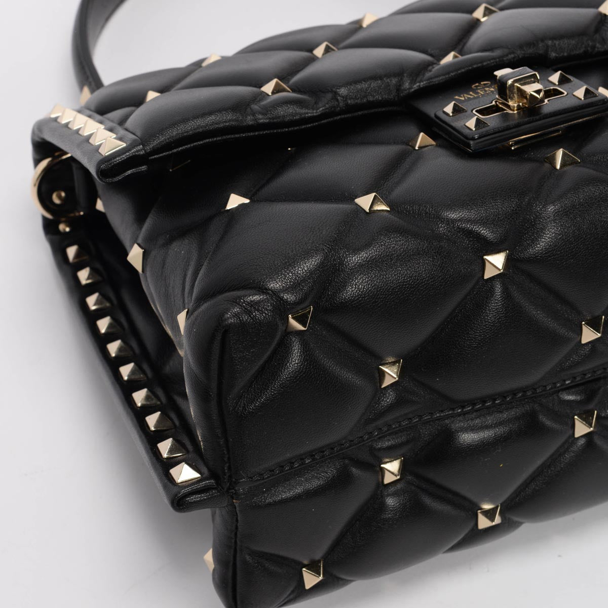 Valentino Black Lambskin Candystud Top Handle Bag