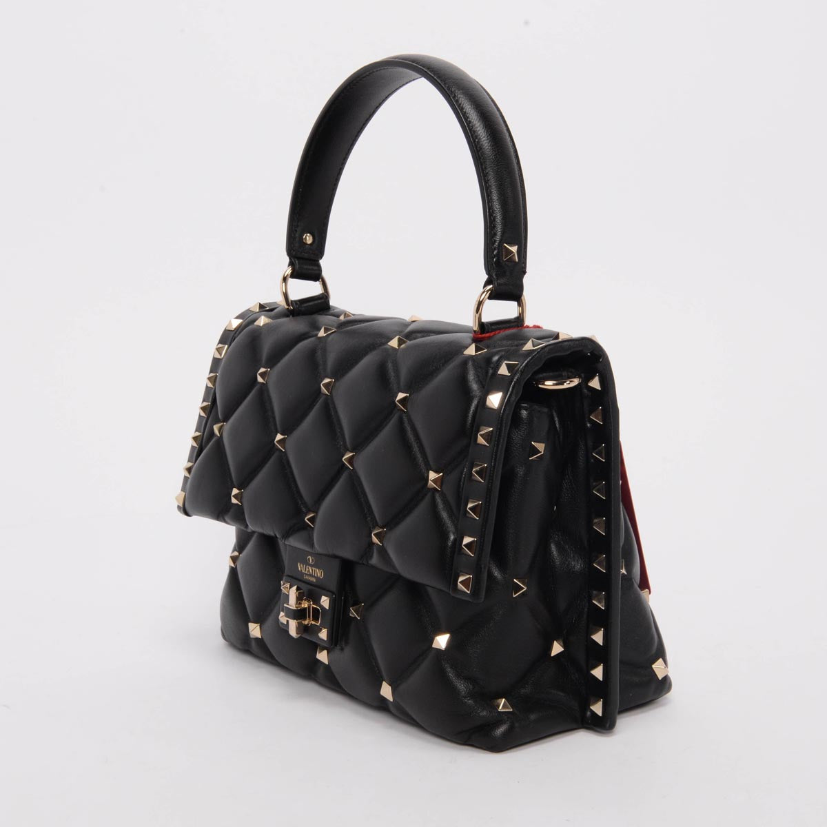 Valentino Black Lambskin Candystud Top Handle Bag