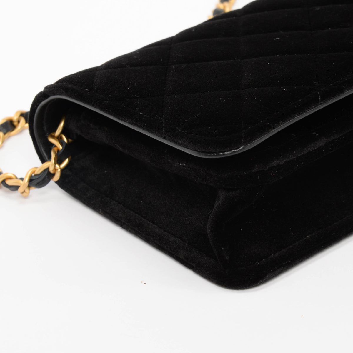 Chanel Black Velvet CC Clutch With Chain