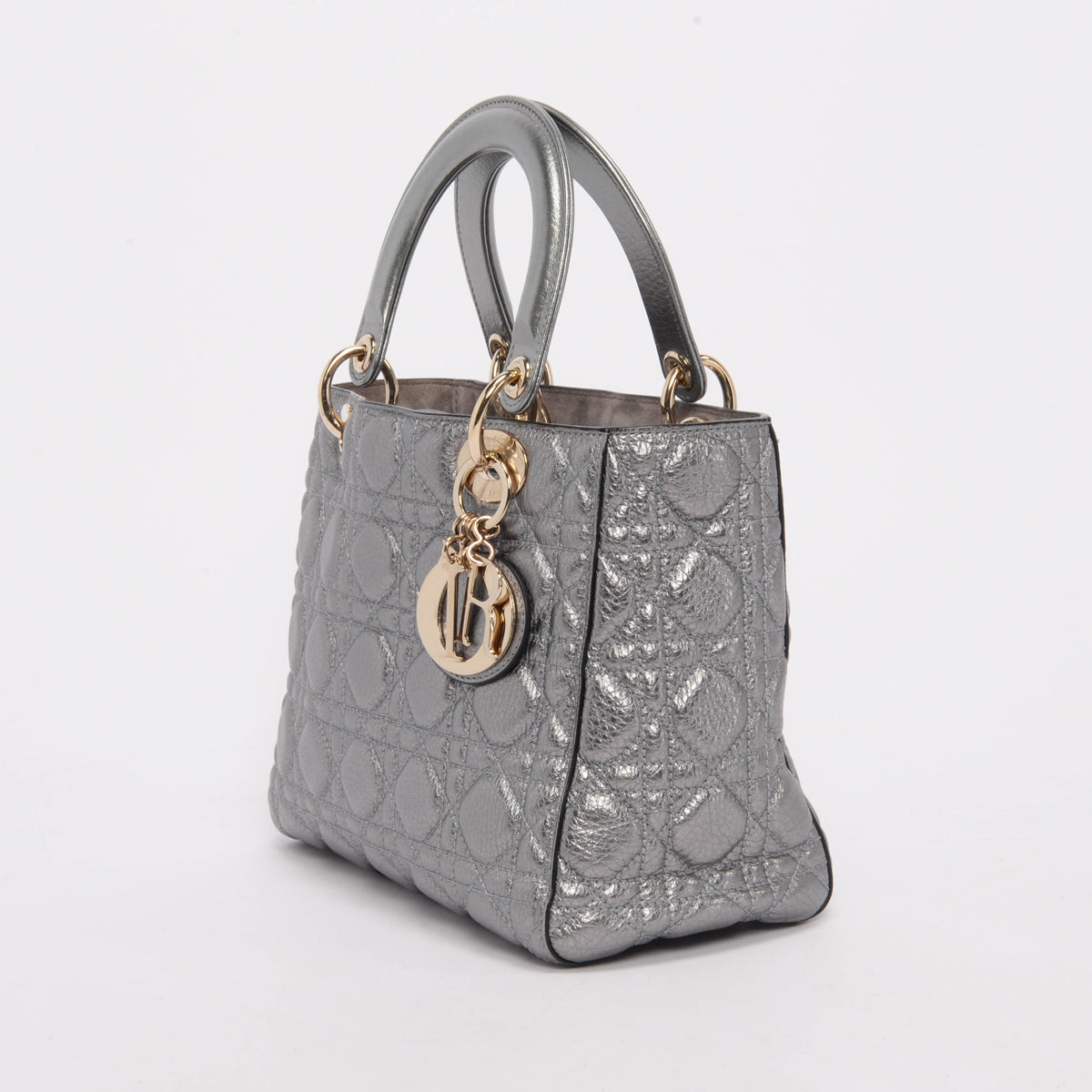 Dior Silver Cannage Calfskin Medium Supple Lady Dior