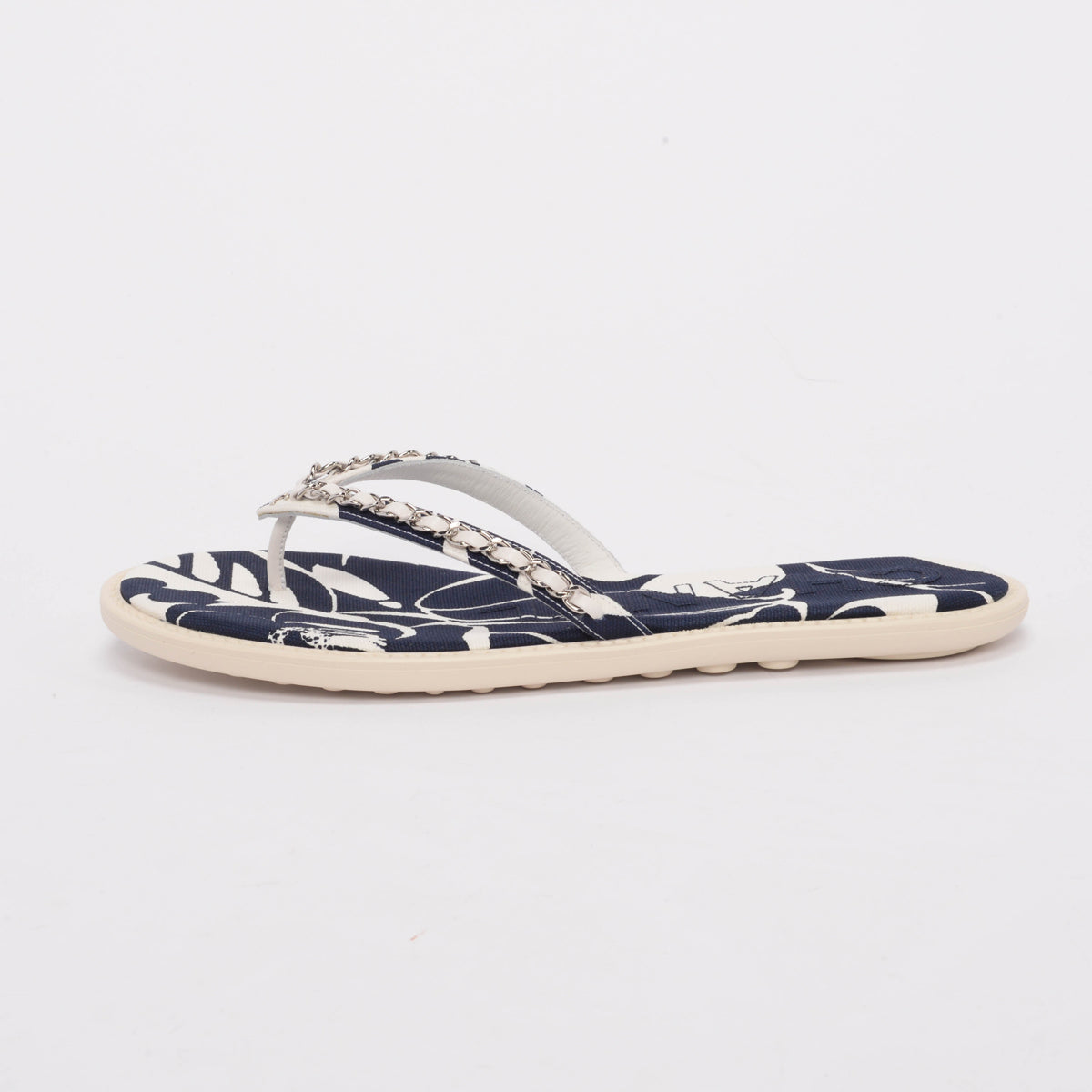 Chanel Navy Beach Canvas CC Chain Thong 41