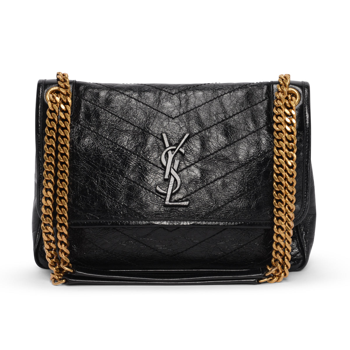 Saint Laurent Black Crinkled Calfskin Medium Niki Bag