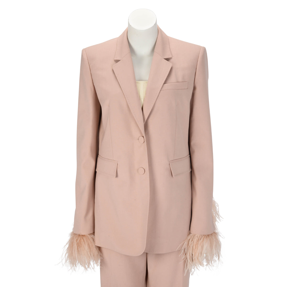Valentino Sand Wool Feather Trim Jacket IT 44